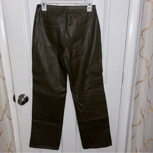 Army Green Leather Cargo Pants